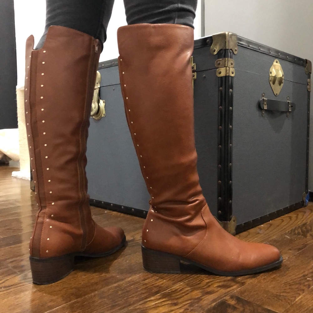 Brown Riding Boot With Gold Stud Detail
